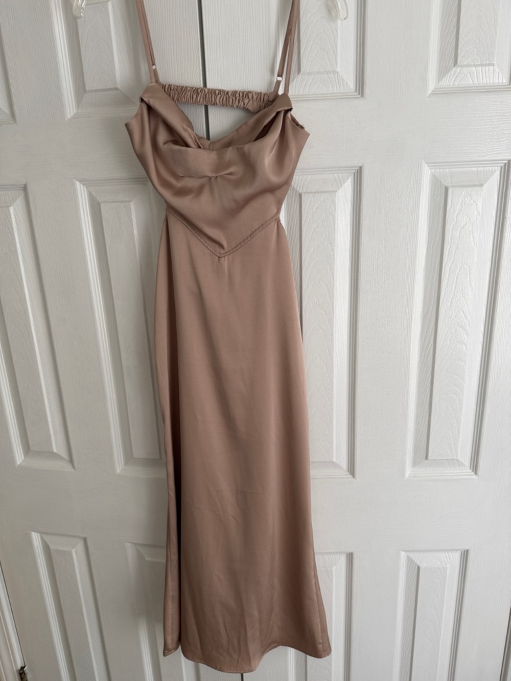 Hello Molly Satin Backless Slip Dress in Taupe